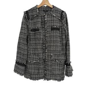 Fate Women's Plaid Tweed Jacket Blazer Coat Medium M Preppy Career Frayed Hem